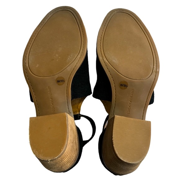 LUCKY BRAND WOMENS 8M BLACK SUEDE HEEL OPEN TOE - Picture 7 of 9